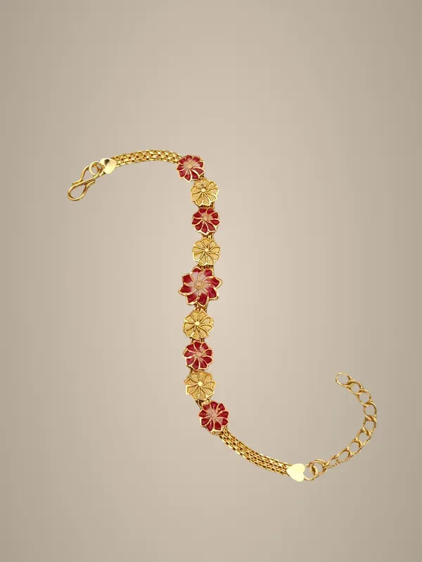 Gold-Plated_Floral_Bracelet_with_Red_Enamel_Detailing