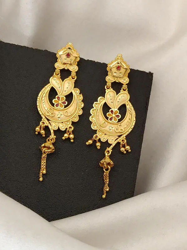 Traditional_Gold_Forming_Kalkati_Chandbali_Earrings_With_Dal_Chhol_Hand_Work_Matte_Finish_Ethnic_Golden_Dangler_For_Women
