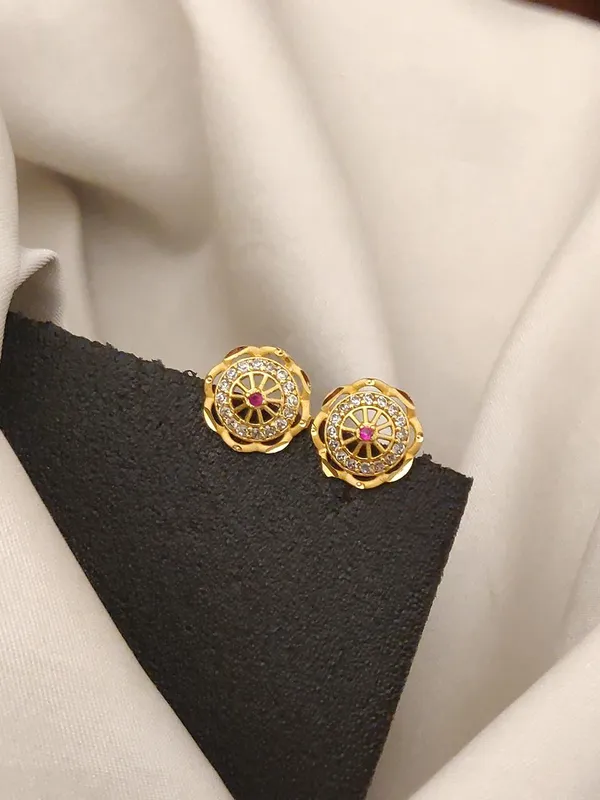 Traditional_Gold-Plated_Circular_Stud_Earrings_with_Pink_Stone_and_Intricate_Design