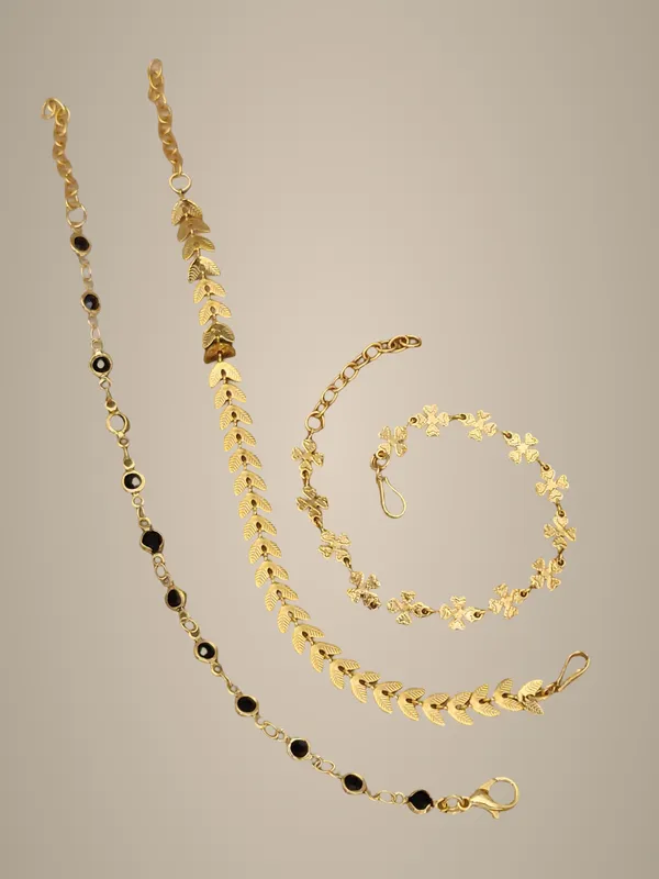 Set_of_3_Gold-Toned_Decorative_Bracelets_with_Black_Accents,_Leaf_Design,_and_Floral_Motifs