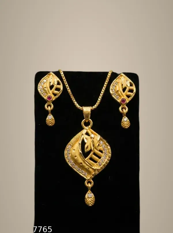 Stylish_Gold_Plated_Leaf_Curve_Pendant_Set_For_Women_Cz_Ruby_Stone_Studded_Fancy_Chain_With_Matching_Drop_Earrings_Traditional_Ethnic_Wear_Jewellery