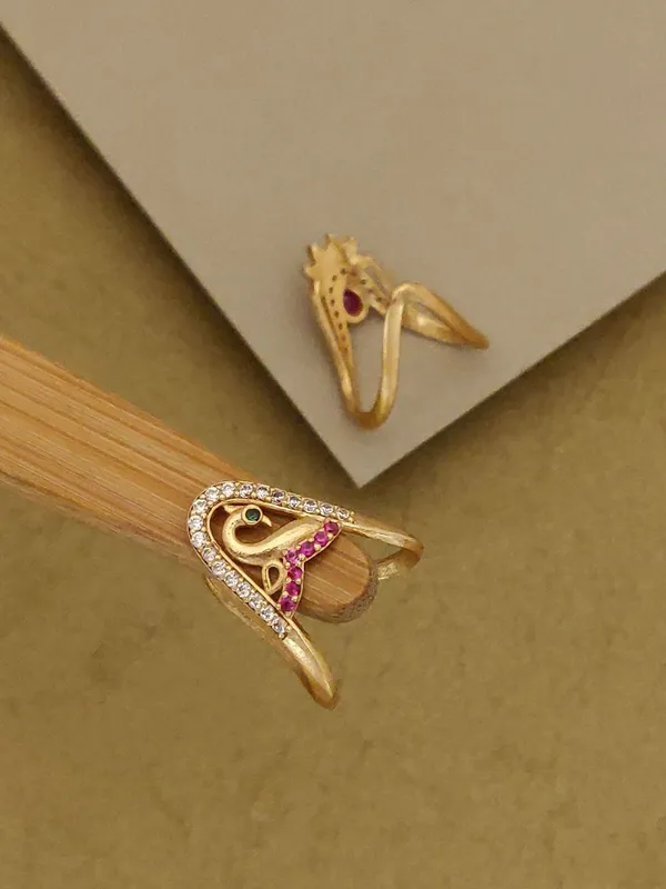 Gold-Toned_Peacock_Adjustable_Ring_Set_with_Gemstones