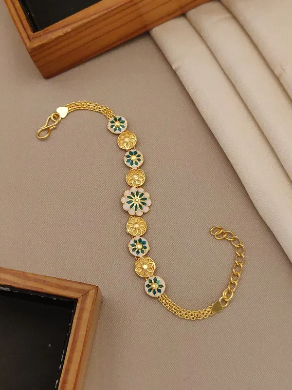 Trending_Gold_Plated_Floral_Enamel_Bracelet_For_Women_Girls_Stylish_Meenakari_Design_Adjustable_Hand_Chain_Latest_Party_Wear_Daily_Use_Fancy_Jewellery