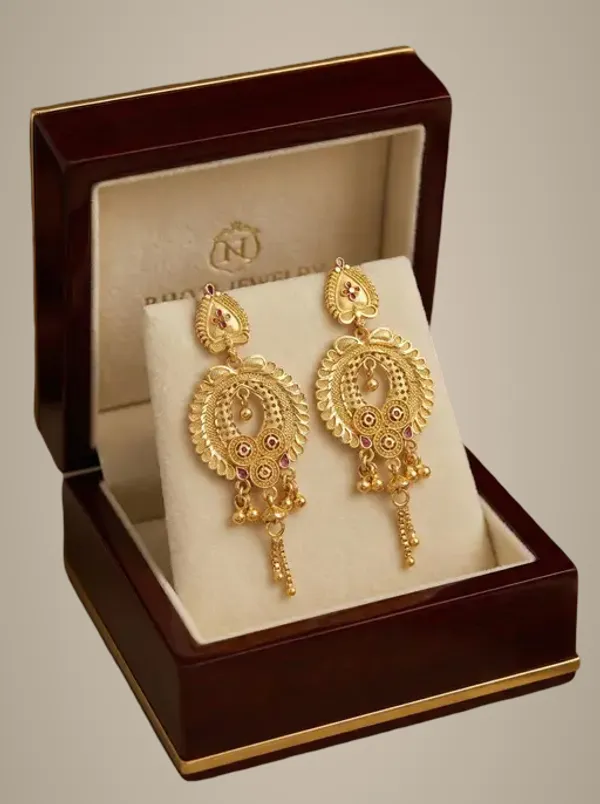 Gold_Plated_Traditional_Drop_Earrings_For_Women_Ethnic_Floral_Design_With_Red_Stone_Festive_Wedding_Wear_Jewellery