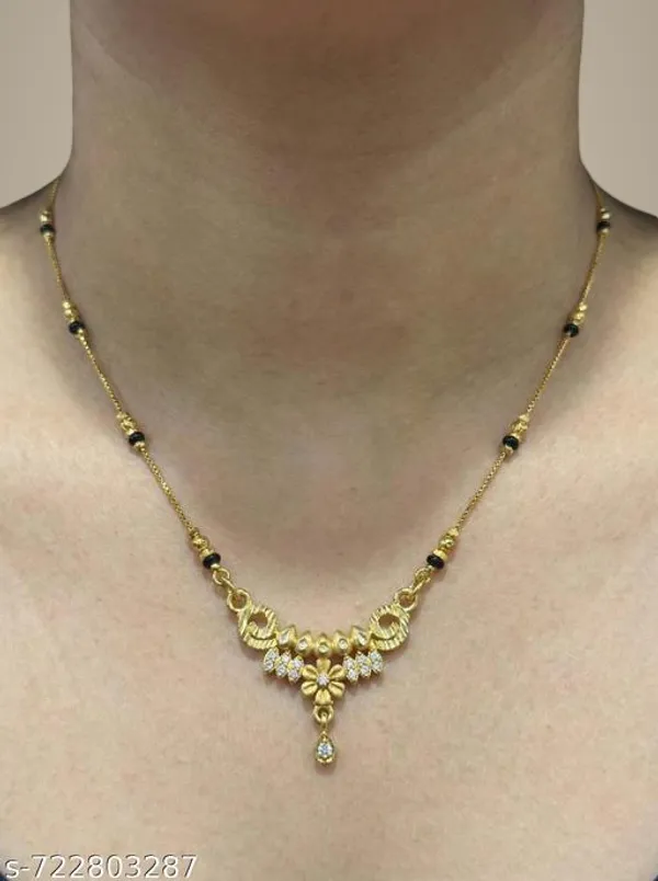 Gold_Plated_Traditional_Mangalsutra_For_Women_Floral_Design_Pendant_Black_Beads_Daily_Wear_Necklace