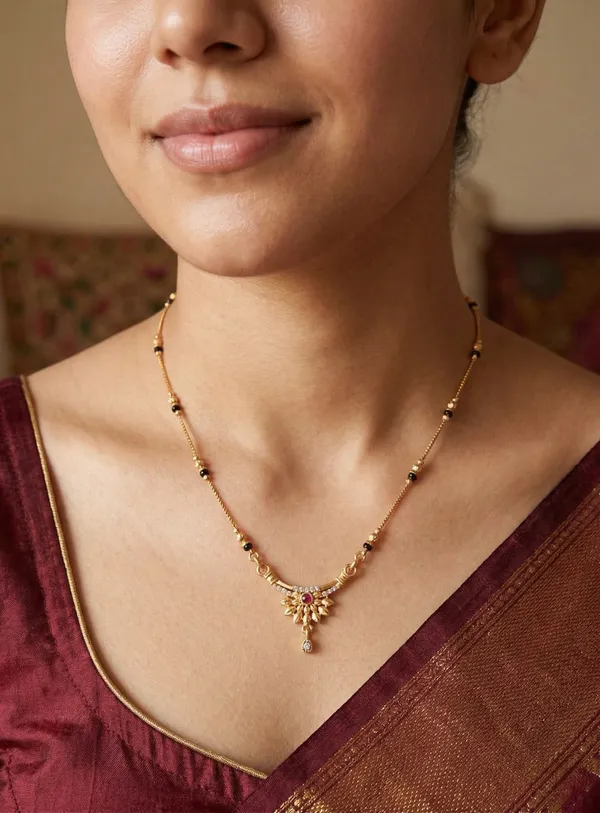 Traditional_Gold_Plated_Mangalsutra_Elegant_Floral_Pendant_Lightweight_Daily_Wear_Necklace_For_Women