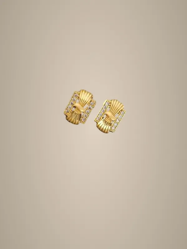 Premium_Gold_Plated_Rectangular_Stud_Earrings_Fancy_Bow_Design_With_Ad_Stones_Modern_Party_Wear_Jewelry_For_Women