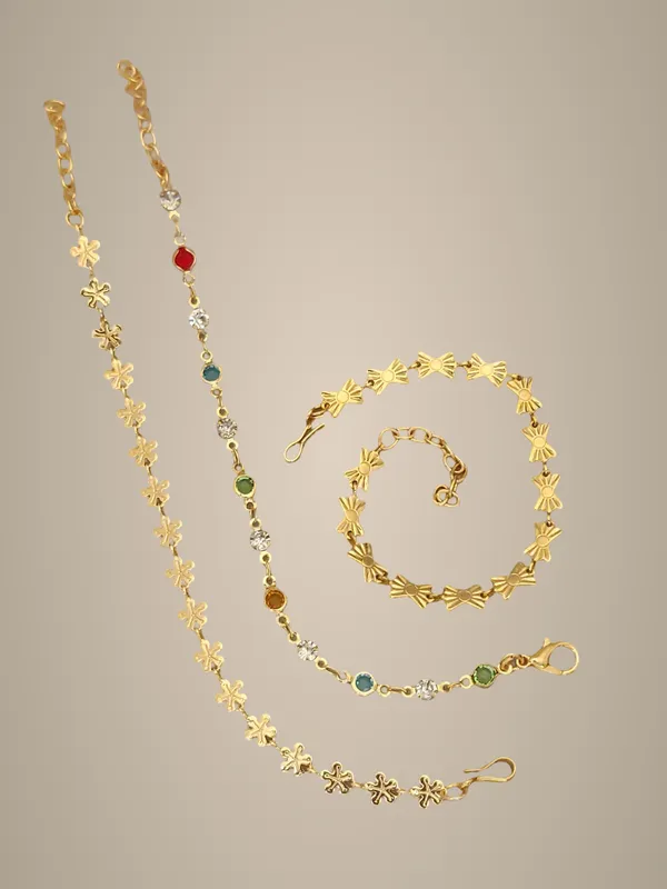 Golden_Flower_&_Bow_Bracelet_Set_-_Set_of_3