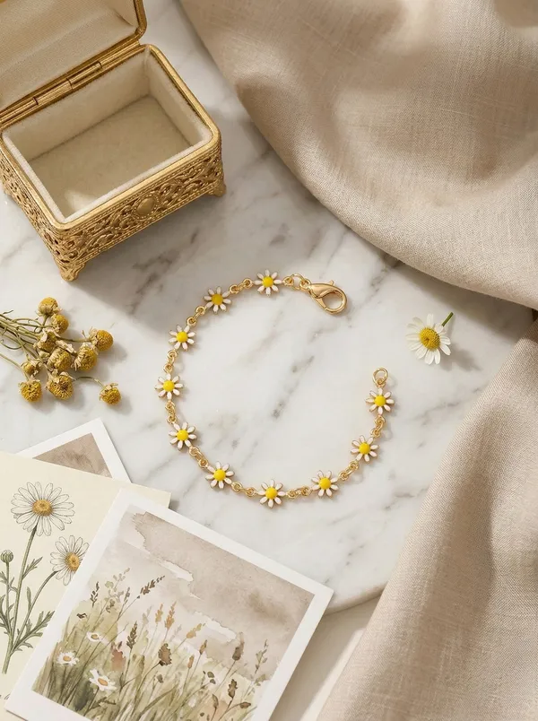 Daisy_Chain_Charm_Bracelet_-_Gold-Toned_Floral_Jewelry