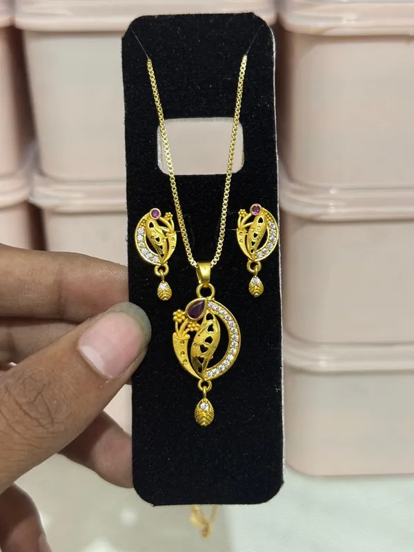 Premium_Gold_Plated_Half_Moon_Floral_Pendant_Set_For_Women_Ruby_Cz_Stone_Studded_Necklace_With_Earrings_Festive_Ethnic_Wear_Jewellery