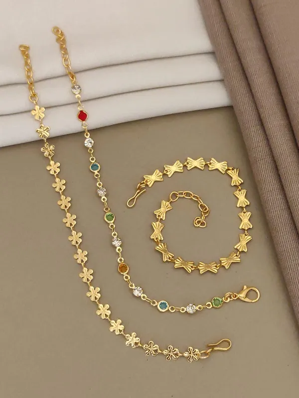 Golden_Flower_&_Bow_Bracelet_Set_-_Set_of_3