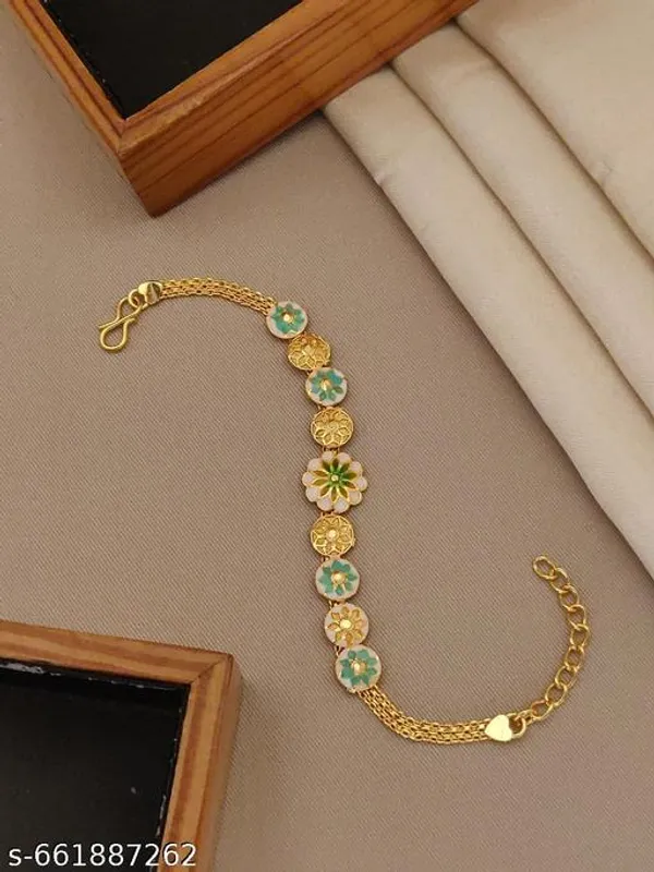 Trending_Gold_Plated_Floral_Enamel_Bracelet_For_Women_Girls_Stylish_Meenakari_Design_Adjustable_Hand_Chain_Latest_Party_Wear_Daily_Use_Fancy_Jewellery