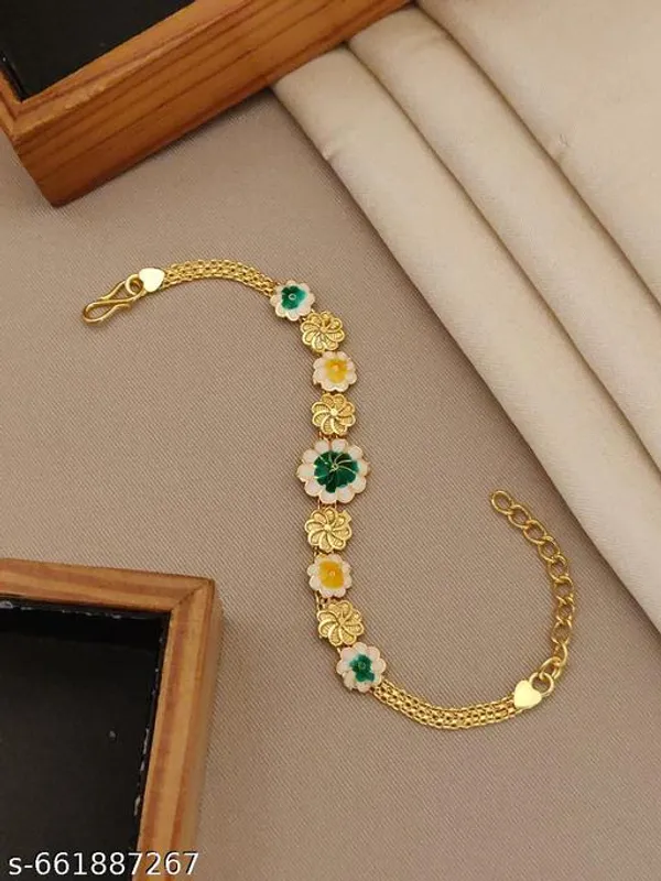 Trending_Gold_Plated_Floral_Enamel_Bracelet_For_Women_Girls_Stylish_Meenakari_Design_Adjustable_Hand_Chain_Latest_Party_Wear_Daily_Use_Fancy_Jewellery