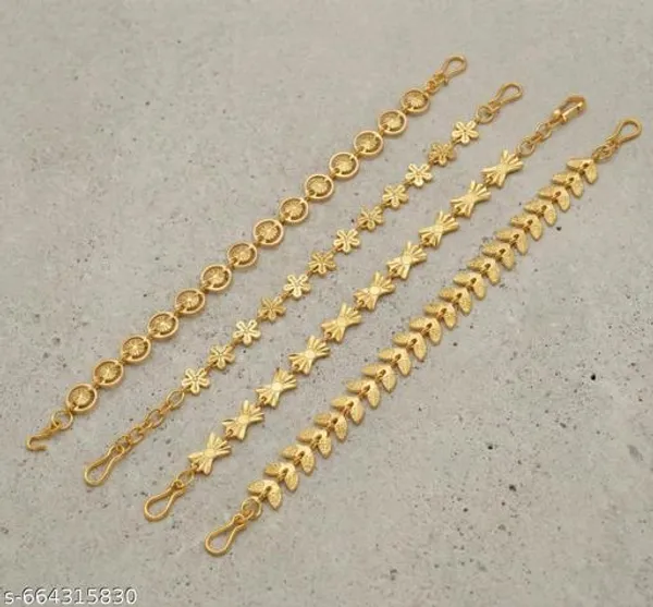 Set_Of_4_Gold_Plated_Assorted_Chain_Bracelets_Leaf_Butterfly_Floral_Daily_Wear_Combo_Pack