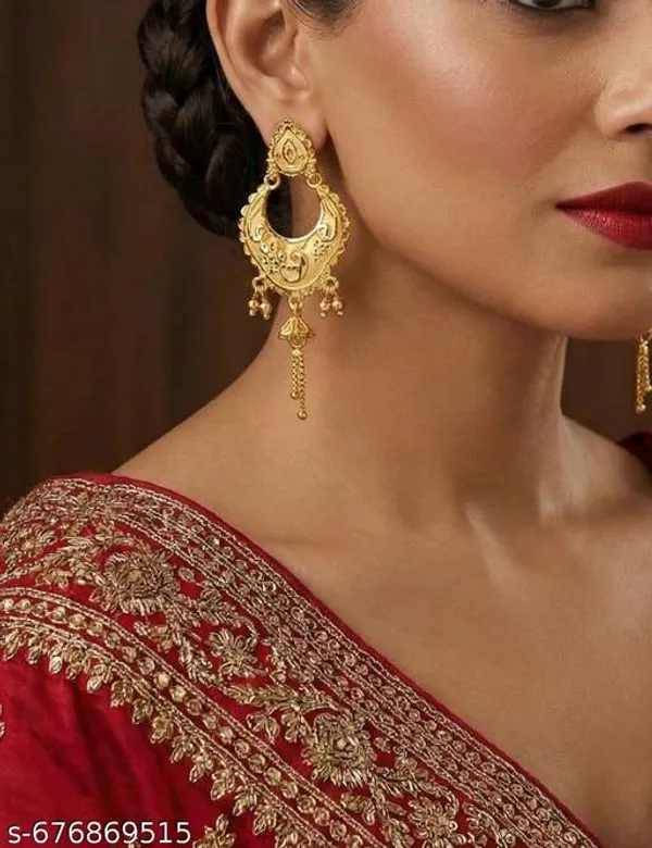 Traditional_Gold_Forming_Kalkati_Chandbali_Earrings_With_Dal_Chhol_Hand_Work_Matte_Finish_Ethnic_Golden_Dangler_For_Women