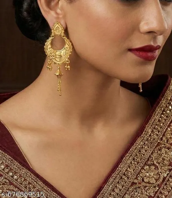 Traditional_Gold_Forming_Kalkati_Chandbali_Earrings_With_Dal_Chhol_Hand_Work_Matte_Finish_Ethnic_Golden_Dangler_For_Women
