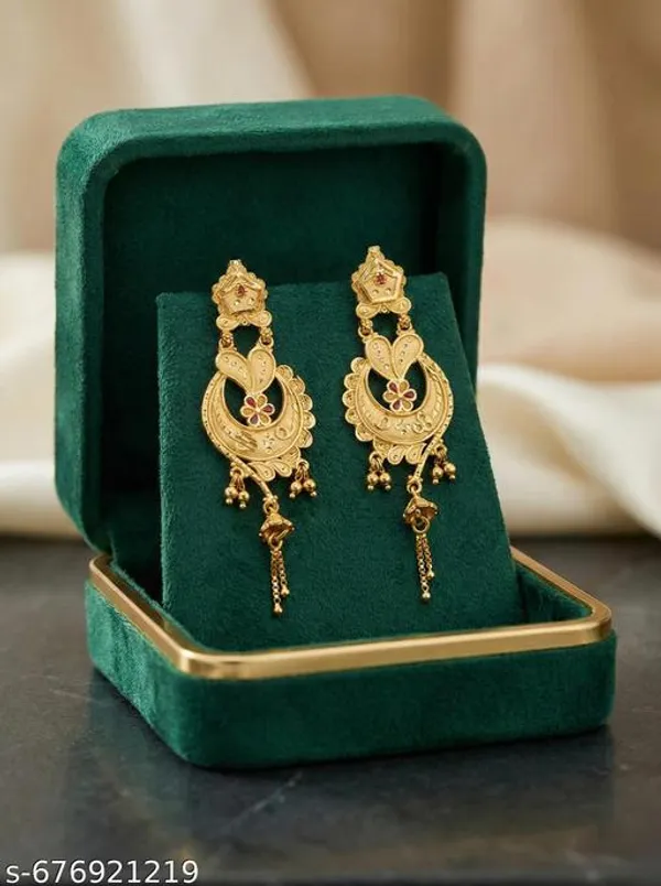 Traditional_Gold_Forming_Kalkati_Chandbali_Earrings_With_Dal_Chhol_Hand_Work_Matte_Finish_Ethnic_Golden_Dangler_For_Women