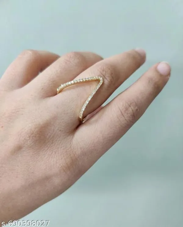 Latest_Trendy_V_Design_Adjustable_Ring_For_Women_Gold_Plated_American_Diamoond_Open_Fingerr_Ring_Free_Size_For_Daily_Party_Wear