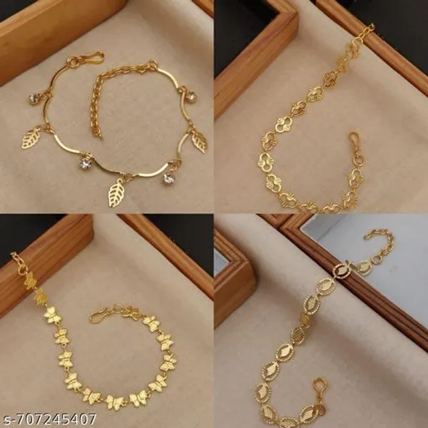Set_Of_4_Gold_Plated_Assorted_Chain_Bracelets_Leaf_Butterfly_Floral_Daily_Wear_Combo_Pack