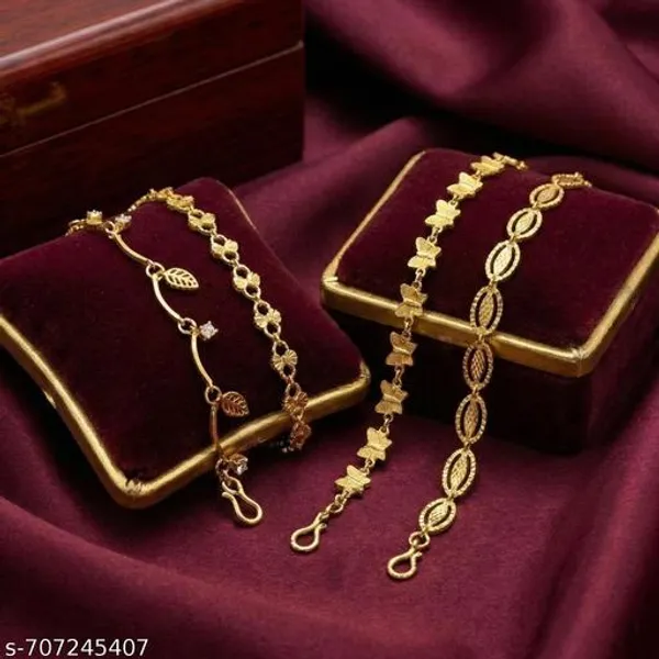 Set_Of_4_Gold_Plated_Assorted_Chain_Bracelets_Leaf_Butterfly_Floral_Daily_Wear_Combo_Pack