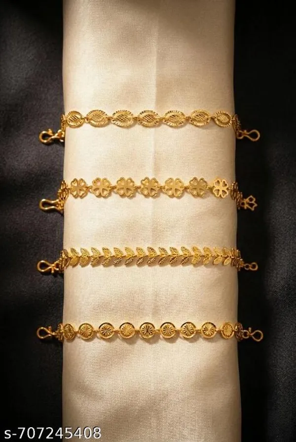Set_Of_4_Gold_Plated_Assorted_Chain_Bracelets_Leaf_Butterfly_Floral_Daily_Wear_Combo_Pack