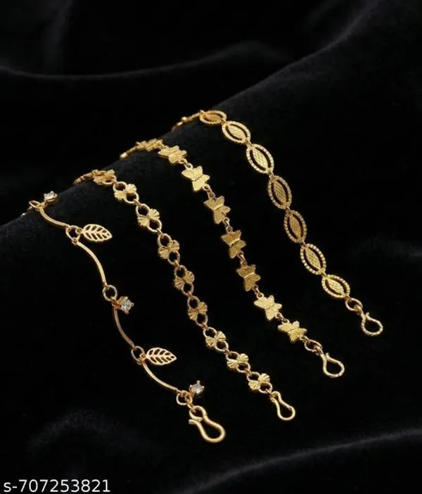 Set_Of_4_Gold_Plated_Assorted_Chain_Bracelets_Leaf_Butterfly_Floral_Daily_Wear_Combo_Pack