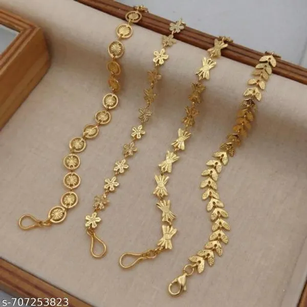 Set_Of_4_Gold_Plated_Assorted_Chain_Bracelets_Leaf_Butterfly_Floral_Daily_Wear_Combo_Pack