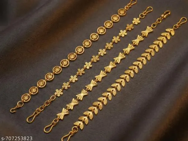 Set_Of_4_Gold_Plated_Assorted_Chain_Bracelets_Leaf_Butterfly_Floral_Daily_Wear_Combo_Pack
