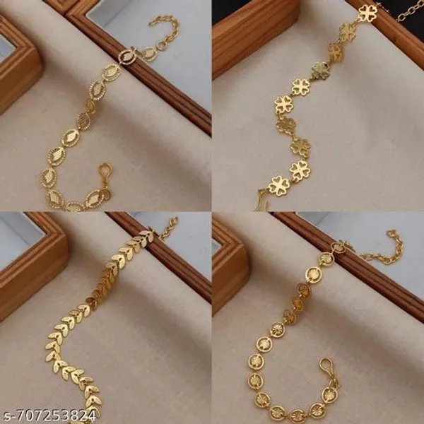 Set_Of_4_Gold_Plated_Assorted_Chain_Bracelets_Leaf_Butterfly_Floral_Daily_Wear_Combo_Pack