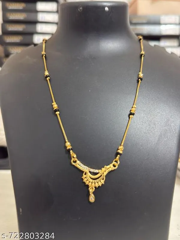 Modern_Gold_Plated_Mangalsutra_Necklace_Triangle_Shape_Pendant_Trendy_Black_Beads_Chain_For_Women