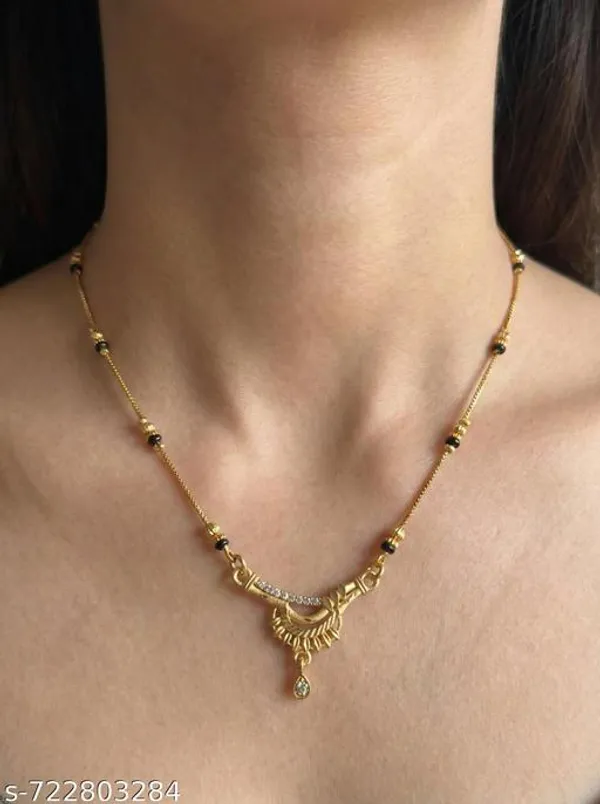 Modern_Gold_Plated_Mangalsutra_Necklace_Triangle_Shape_Pendant_Trendy_Black_Beads_Chain_For_Women