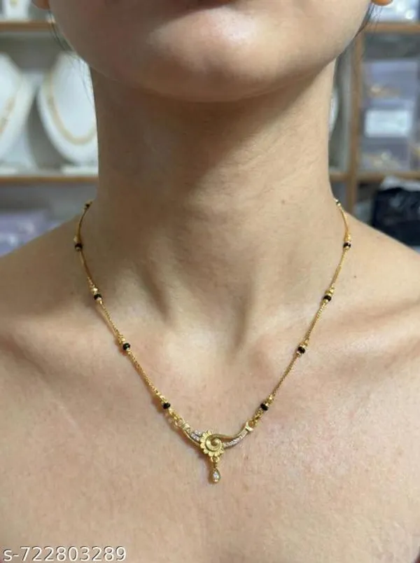 Gold_Plated_Mangalsutra_Necklace_For_Women_Simple_Curved_Pendant_Lightweight_Black_Beads_Chain