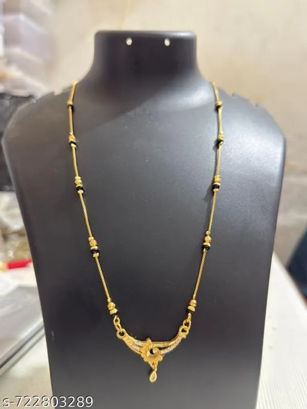 Gold_Plated_Mangalsutra_Necklace_For_Women_Simple_Curved_Pendant_Lightweight_Black_Beads_Chain