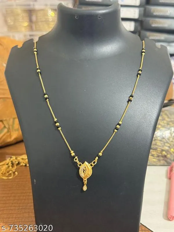 Stylish_Gold_Plated_Mangalsutra_With_Minimal_Black_Beads_Leaf_Design_Pendant_For_Daily_Wear