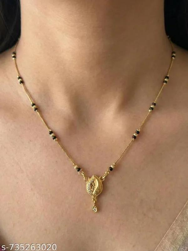 Stylish_Gold_Plated_Mangalsutra_With_Minimal_Black_Beads_Leaf_Design_Pendant_For_Daily_Wear