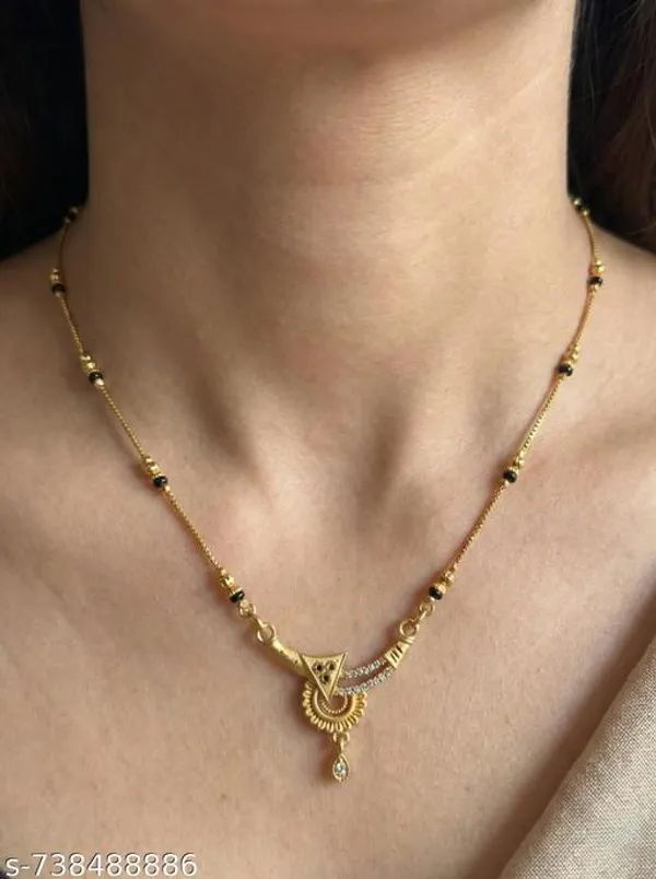 Modern_Gold_Plated_Mangalsutra_Necklace_Triangle_Shape_Pendant_Trendy_Black_Beads_Chain_For_Women