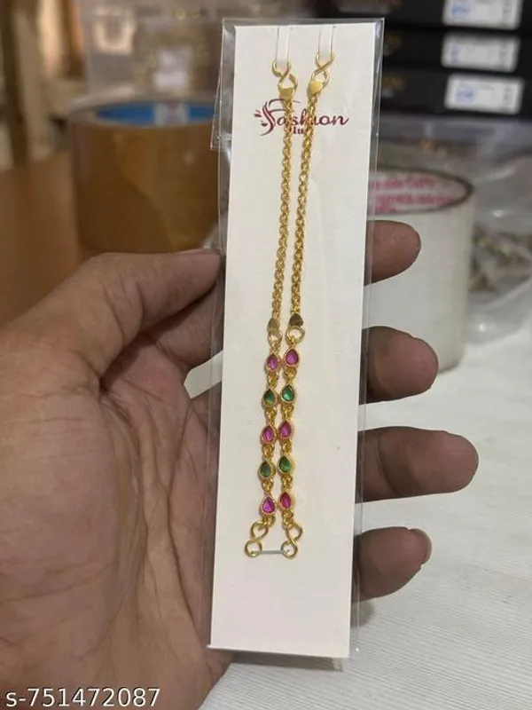 Women_Traditional_Gold_Plated_Multicolor_Teardrop_Stone_Kan_Chain_Double_Chain_Ear_To_Earring_Sahara_Bridal_Festive_Wear_Imitation_Jewellery