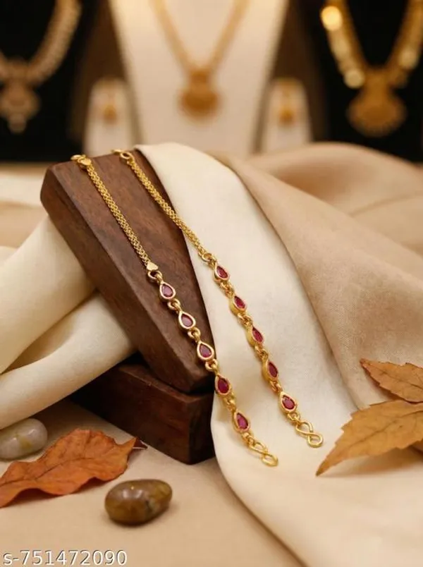 Women_Gold_Plated_Ruby_Teardrop_Kan_Chain_Lightweight_Double_Chain_Ear_Sahara_Daily_Occasion_Wear_Jewellery