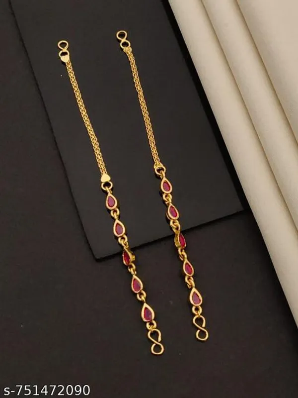 Women_Gold_Plated_Ruby_Teardrop_Kan_Chain_Lightweight_Double_Chain_Ear_Sahara_Daily_Occasion_Wear_Jewellery