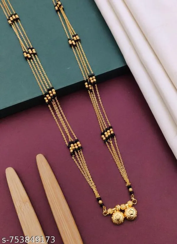 Micro_Gold_Plated_36_Inch_Long_Triple_Line_Black_Beads_Mangalsutra_For_Women_Traditional_Round_Textured_Ball_Pendant_Daily_Wear_Fancy_Ethnic_Necklace_Jewellery