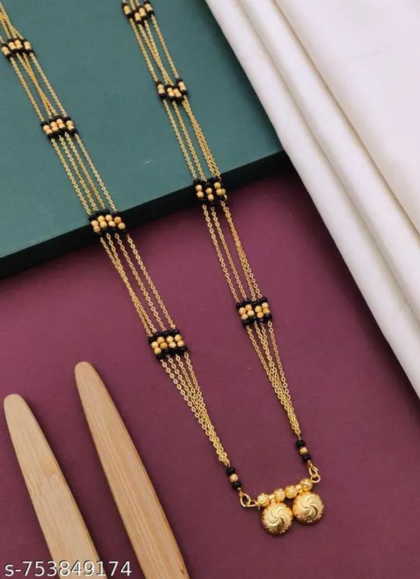Micro_Gold_Plated_36_Inch_Long_Triple_Line_Black_Beads_Mangalsutra_For_Women_Traditional_Round_Textured_Ball_Pendant_Daily_Wear_Fancy_Ethnic_Necklace_Jewellery