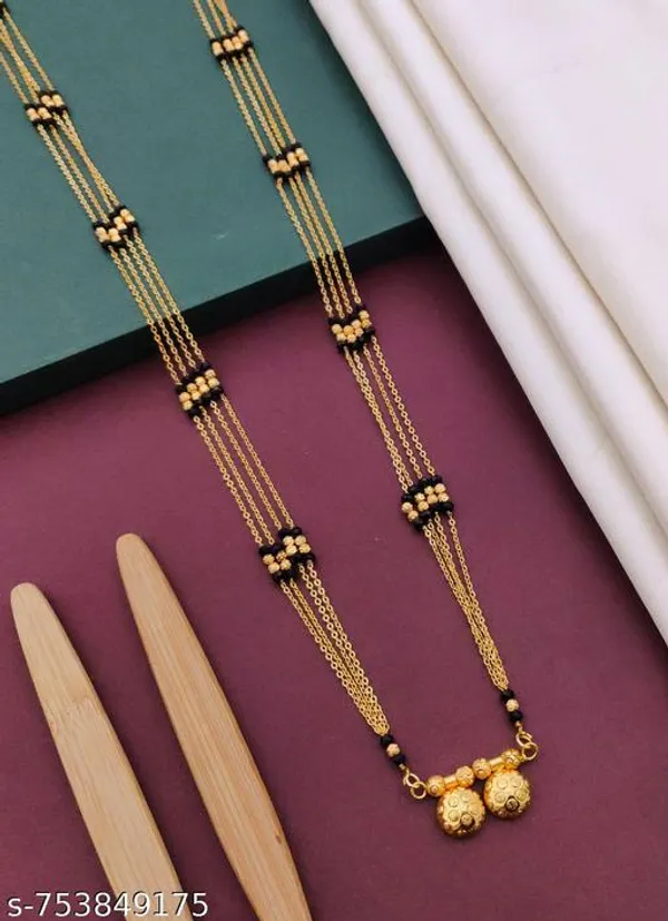 Micro_Gold_Plated_36_Inch_Long_Triple_Line_Black_Beads_Mangalsutra_For_Women_Traditional_Round_Textured_Ball_Pendant_Daily_Wear_Fancy_Ethnic_Necklace_Jewellery