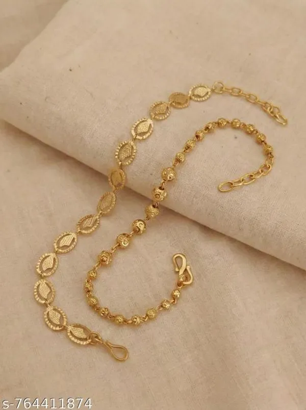 Elegant_Gold_Plated_Oval_Leaf_Pattern_Bracelet_Combo_For_Women_Adjustable_Fancy_Chain_Bracelet_Set_Festive_Daily_Wear_Jewellery