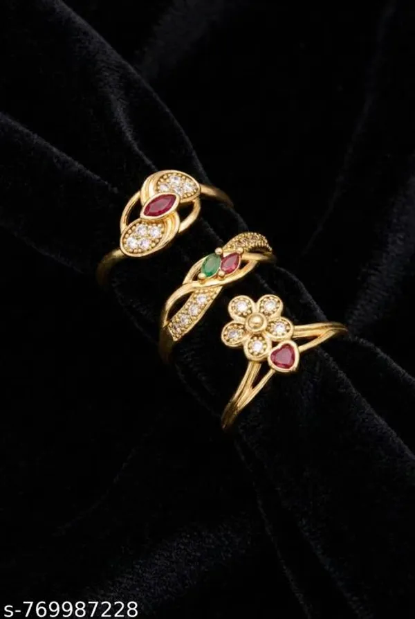 Elegant_Gold_Plated_Cz_Ruby_Stone_Designer_Ring_Combo_For_Women_Floral_Leaf_Pattern_Adjustable_Finger_Rings_Party_Wear_Traditional_Jewellery_Set