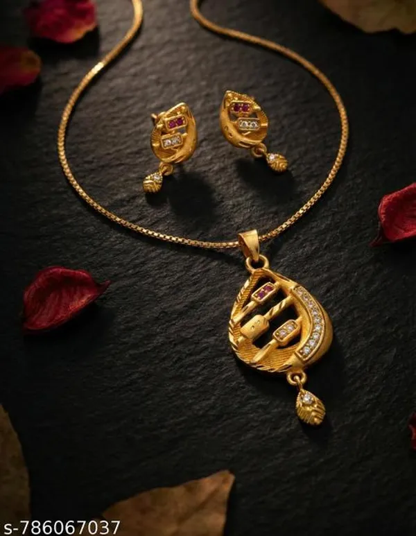 Elegant_Gold_Plated_Stone_Studded_Pendant_Set_For_Women_Designer_Drop_Shape_Pendant_With_Matching_Earrings_Party_Wear_Festive_Jewellery_Combo