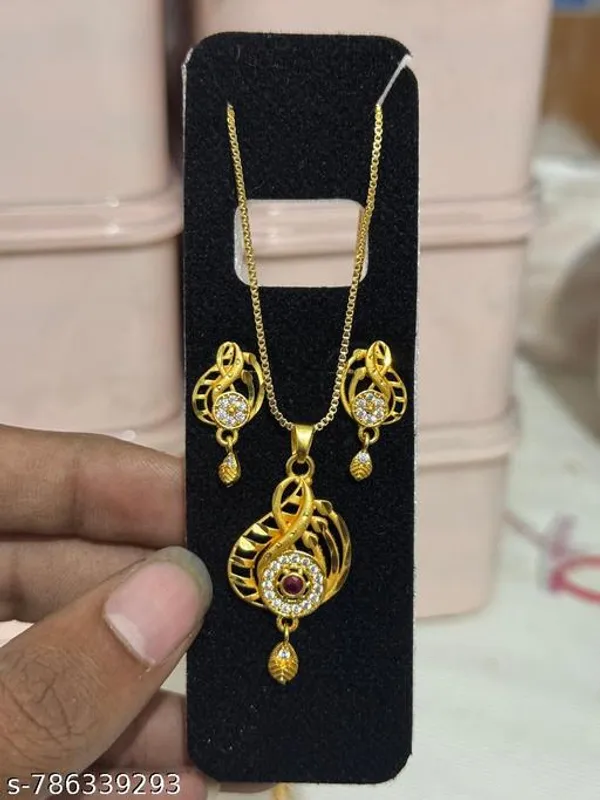 Elegant_Gold_Plated_Floral_Round_Pendant_Set_For_Women_Cz_Ruby_Stone_Studded_Designer_Chain_With_Matching_Drop_Earrings_Wedding_Festive_Wear_Jewellery
