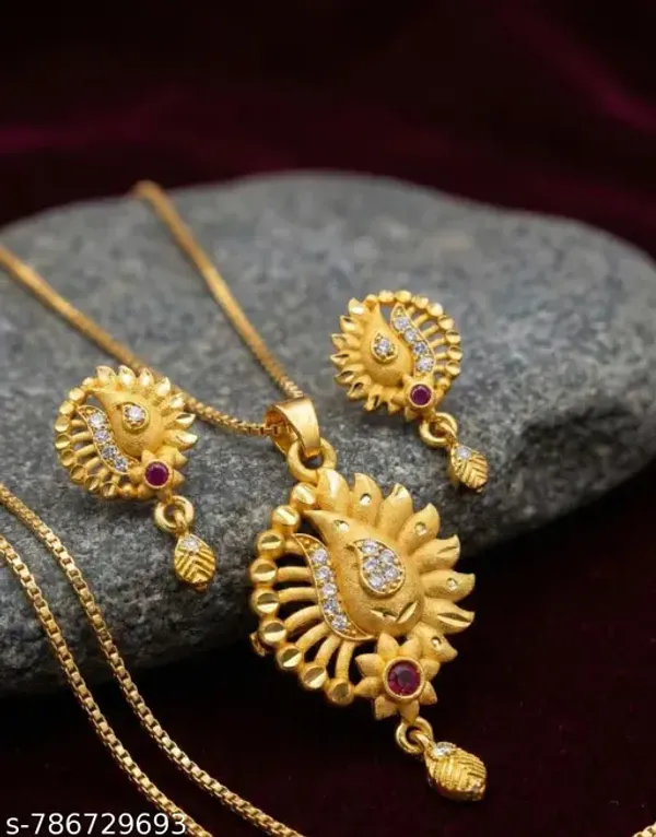 Trendy_Gold_Plated_Sunflower_Peacock_Design_Pendant_Set_Cz_Ruby_Stone_Studded_Chain_With_Matching_Earrings_For_Women_Wedding_Ethnic_Wear_Jewellery
