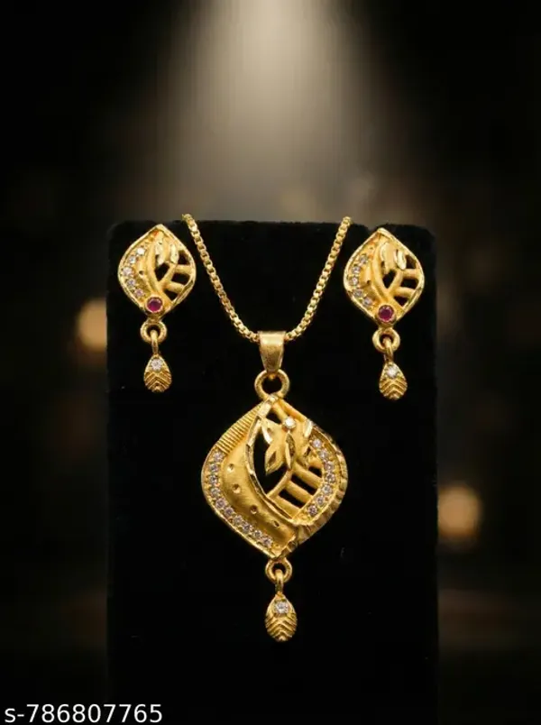 Stylish_Gold_Plated_Leaf_Curve_Pendant_Set_For_Women_Cz_Ruby_Stone_Studded_Fancy_Chain_With_Matching_Drop_Earrings_Traditional_Ethnic_Wear_Jewellery