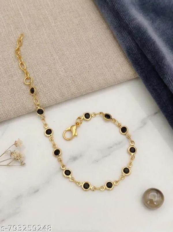 Classic_Gold_Plated_Black_Round_Stone_Bracelet_For_Women_Minimal_Daily_Wear_Chain_Bracelet_Trendy_Fashion_Jewellery