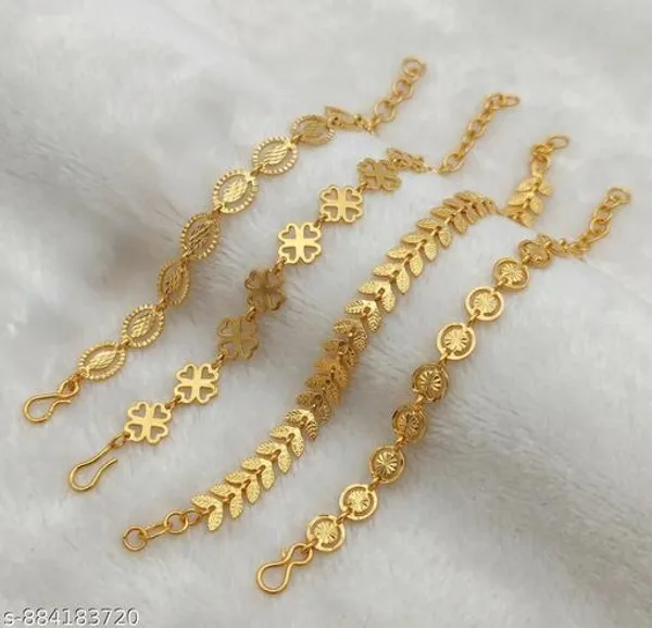 Elegant_Leaf_Design_Gold_Plated_Bracelet_For_Women_Stylish_Chain_Pattern_Fancy_Anklet_Daily_Wear_Trendy_Jewellery